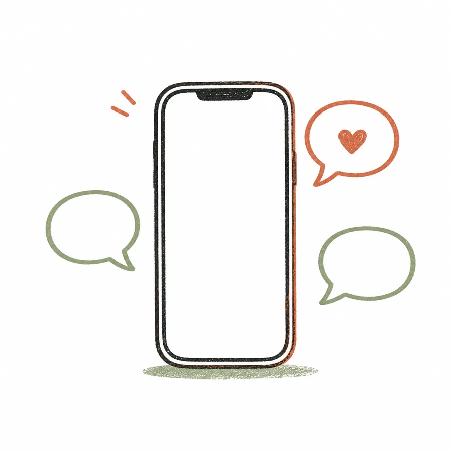 Phone with hand-drawn chat bubbles